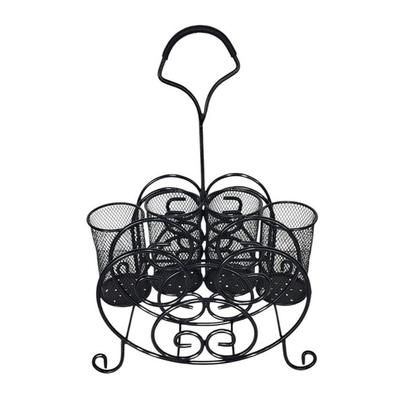 Vintage Black Metal Mesh Scroll Tabletop Utensil Napkin Buffet Caddy Organizer - Picture 10 of 14